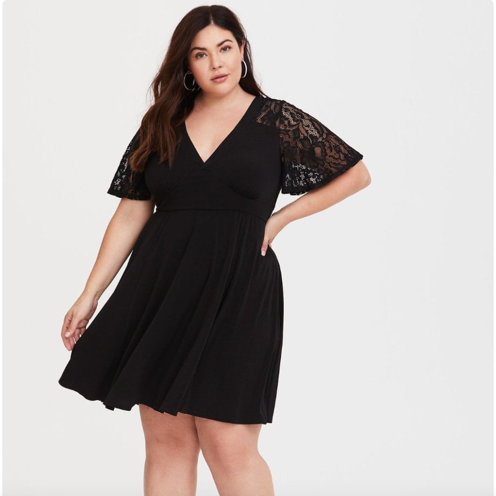Torrid Mini Studio Knit Skater Dress Womens 2X Black Flutter Sleeve